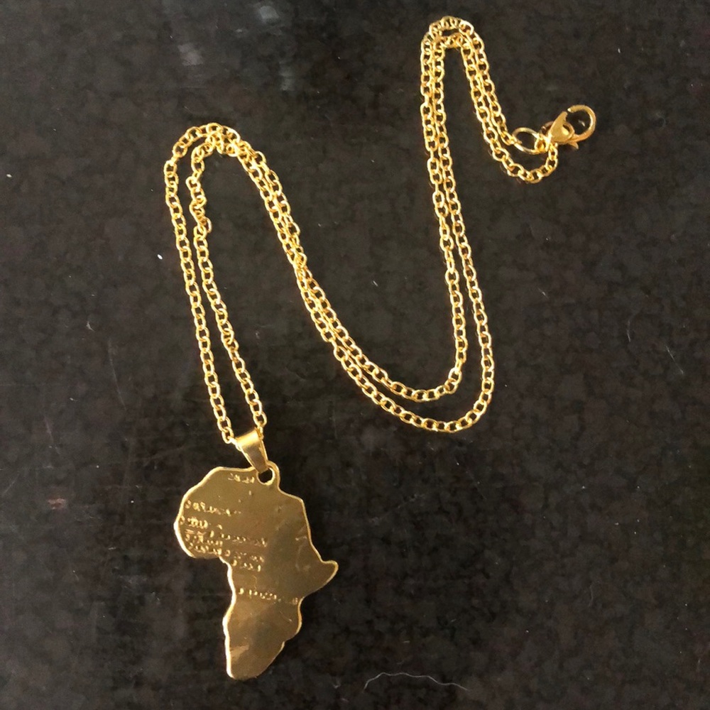 SOLD! Unique Gold Tone African Continent Necklace